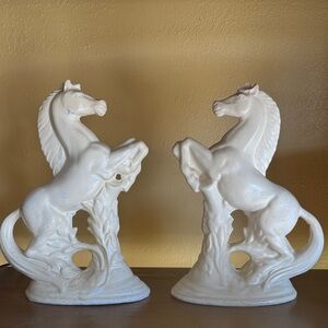 Elegant White Horse Bookends